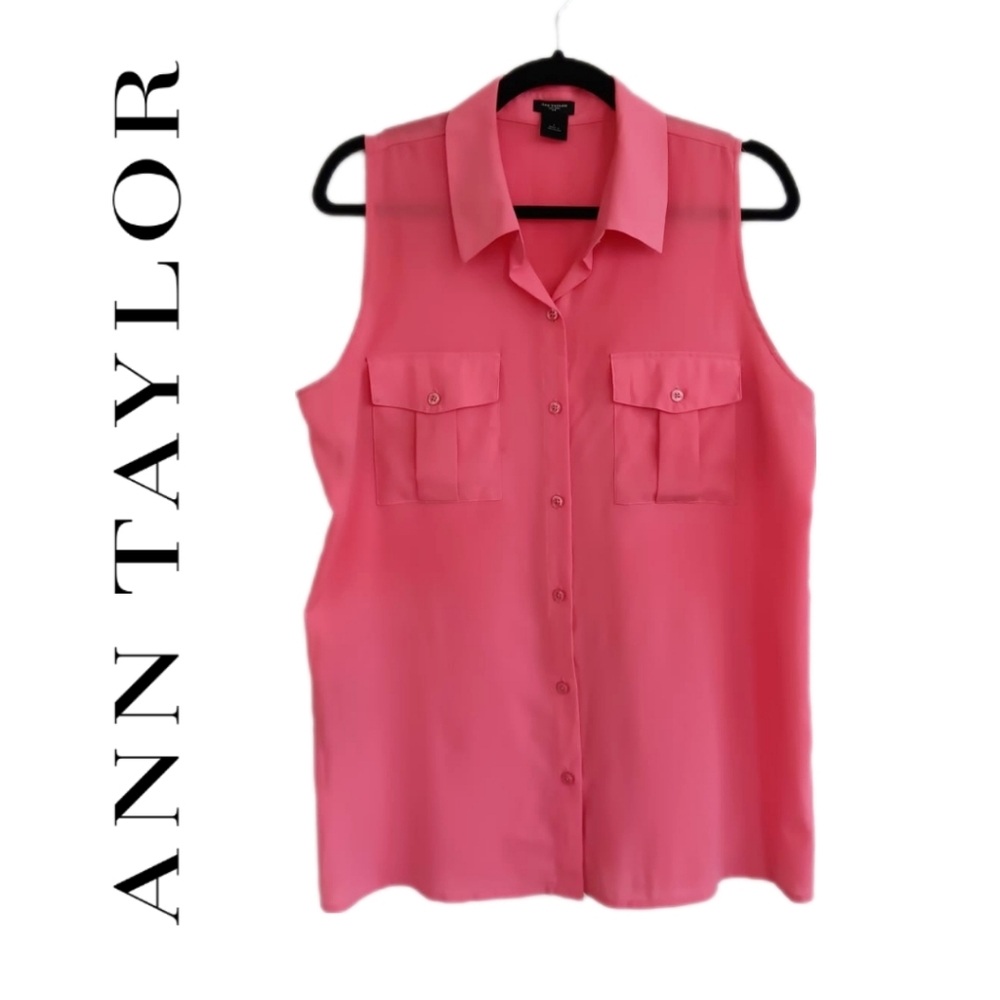 Ann Taylor Sleeveless Collared Women's Button Up Blouse Tank Top Size L